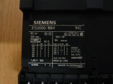 Siemens Reversing Contactor 3TD2000-1BB4