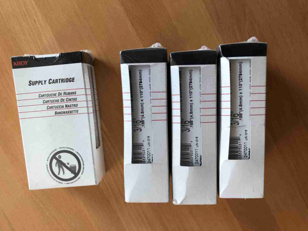 4 Stück Kroy K4100 Bandkassette / Patrone / Cartridge 3/16 " (4,8 mm) x 110" (2794 mm)
